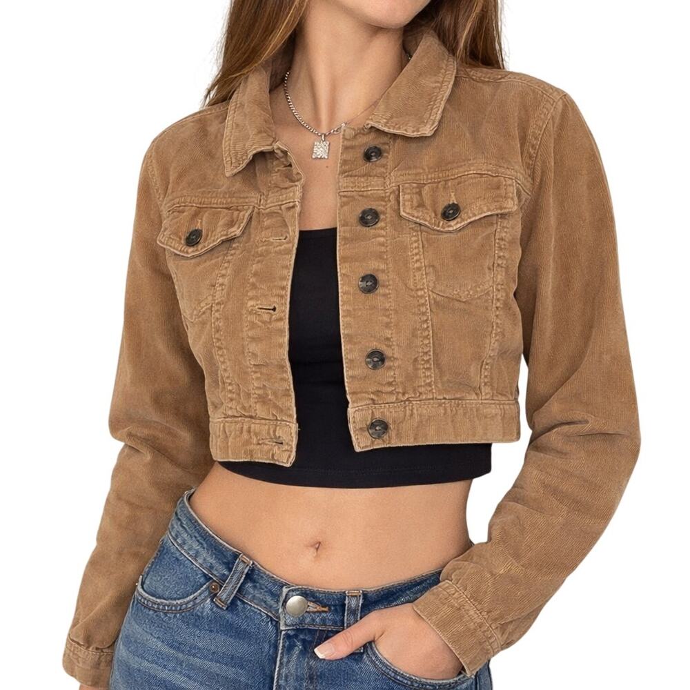 Vintage 2000s Star Jeans Women's Small Tan Corduroy Crop Jacket Y2K